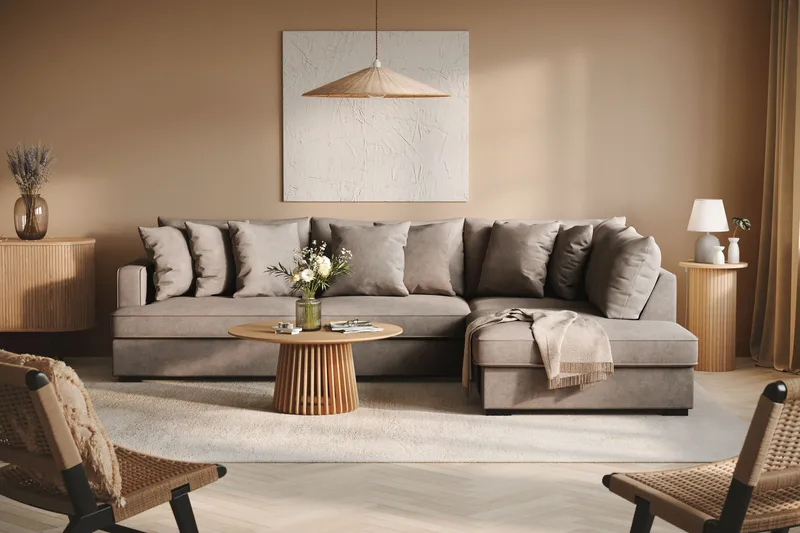 Rossita 4-sits Högervänd L-formad Djup Schäslongsoffa i Tyg - Brun - Möbler - Vardagsrum - Soffor - Divansoffa & schäslong