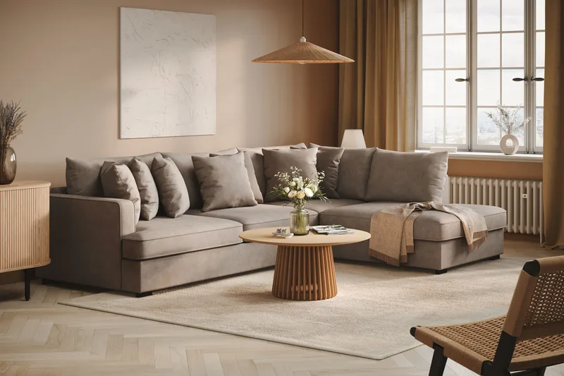 Rossita 4-sits Högervänd L-formad Djup Schäslongsoffa i Tyg - Brun - Möbler - Vardagsrum - Soffor - Divansoffa & schäslong