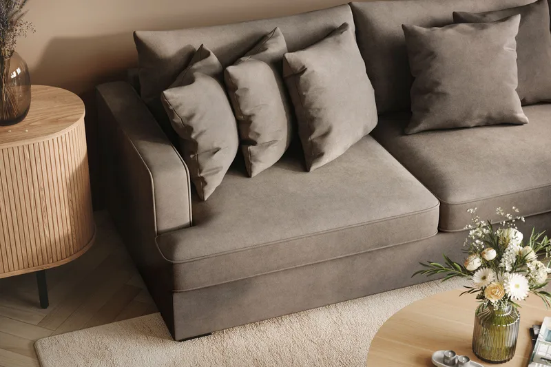 Rossita 4-sits Högervänd L-formad Djup Schäslongsoffa i Tyg - Brun - Möbler - Vardagsrum - Soffor - Divansoffa & schäslong