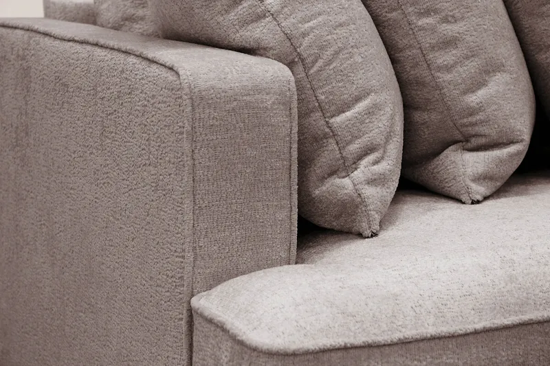 Rossita 4-sits Högervänd L-formad Djup Schäslongsoffa med Hel dyna i Chenille - Grå / Brun - Möbler - Vardagsrum - Soffor - Divansoffa & schäslong