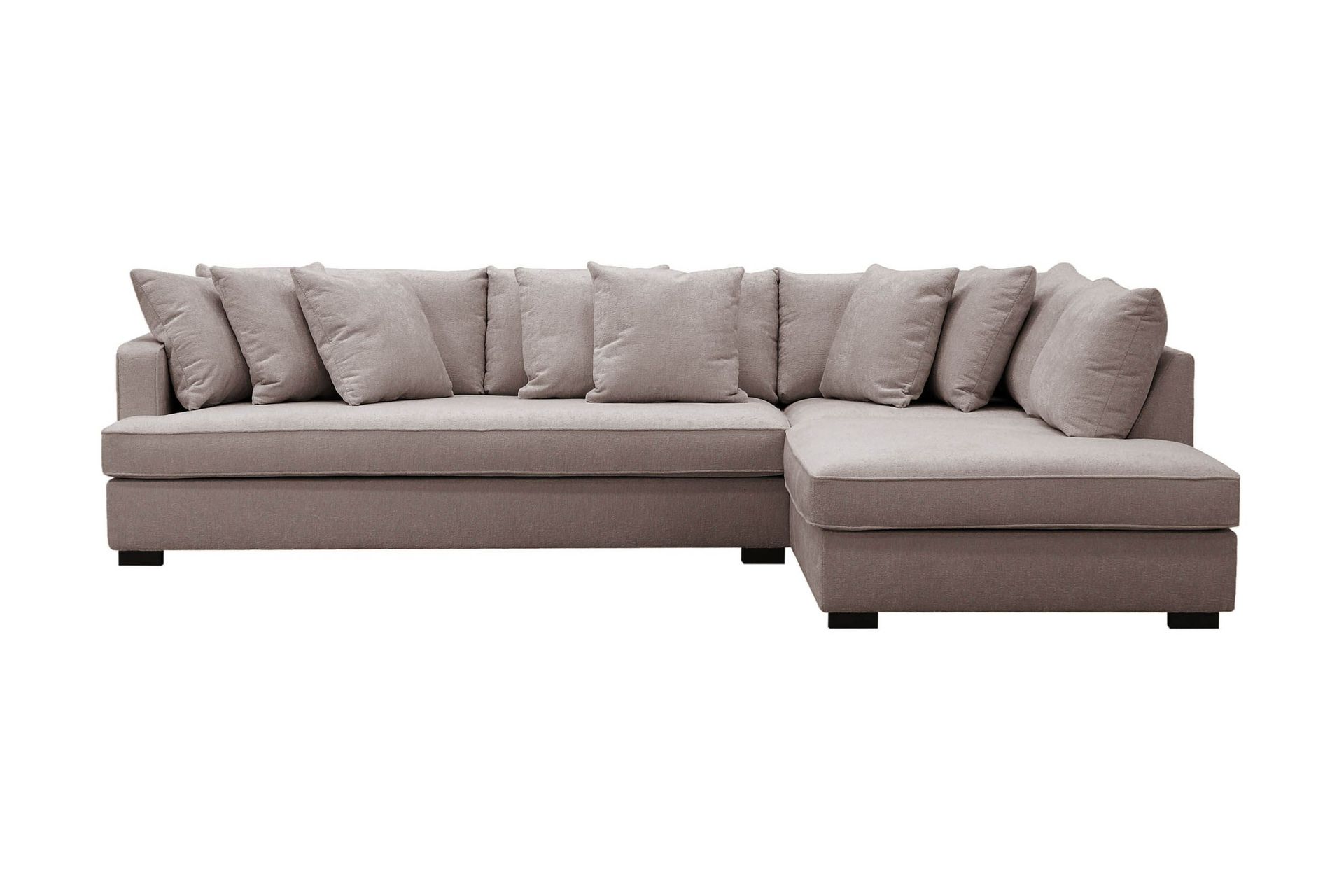 rossita 4-sits högervänd l-formad djup schäslongsoffa med hel dyna i chenille - grå / brun