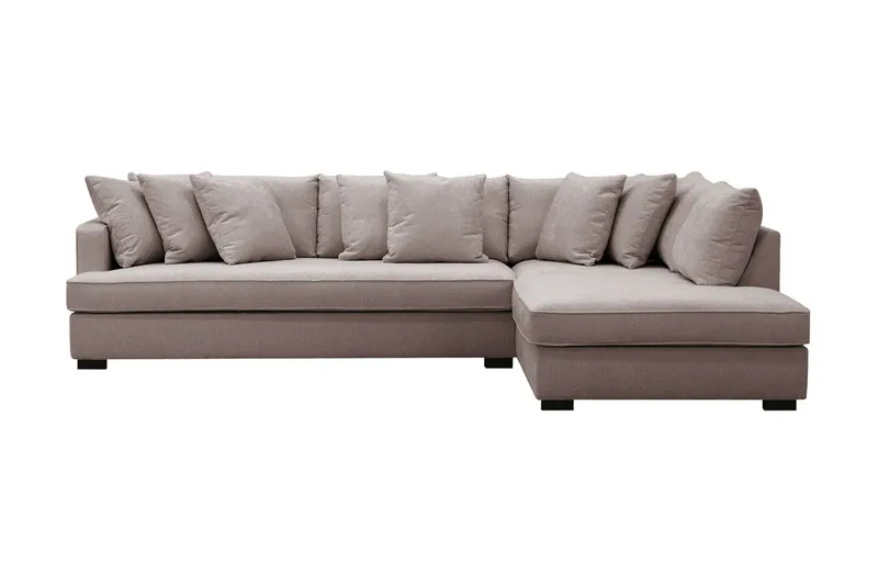 Rossita 4-sits Högervänd L-formad Djup Schäslongsoffa med Hel dyna i Chenille, Grå / Brun