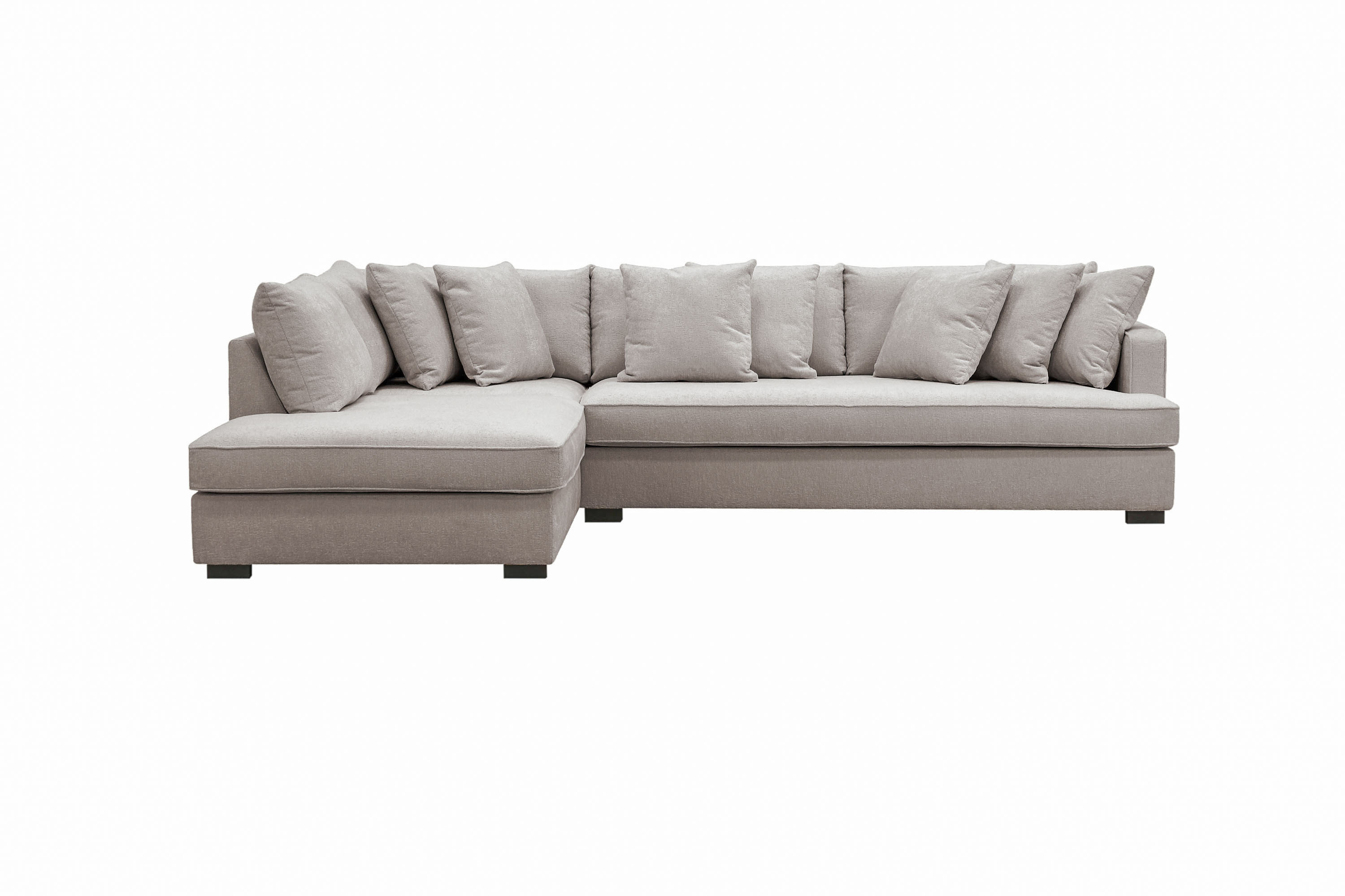 rossita 4-sits högervänd l-formad djup schäslongsoffa med hel dyna i chenille - grå / brun