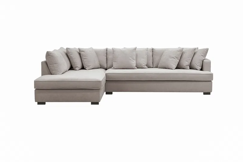 Rossita 4-sits Högervänd L-formad Djup Schäslongsoffa med Hel dyna i Chenille, Grå / Brun