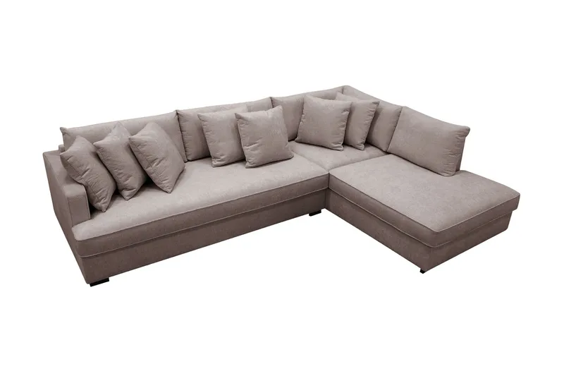 Rossita 4-sits Högervänd L-formad Djup Schäslongsoffa med Hel dyna i Chenille - Grå / Brun - Möbler - Vardagsrum - Soffor - Divansoffa & schäslong