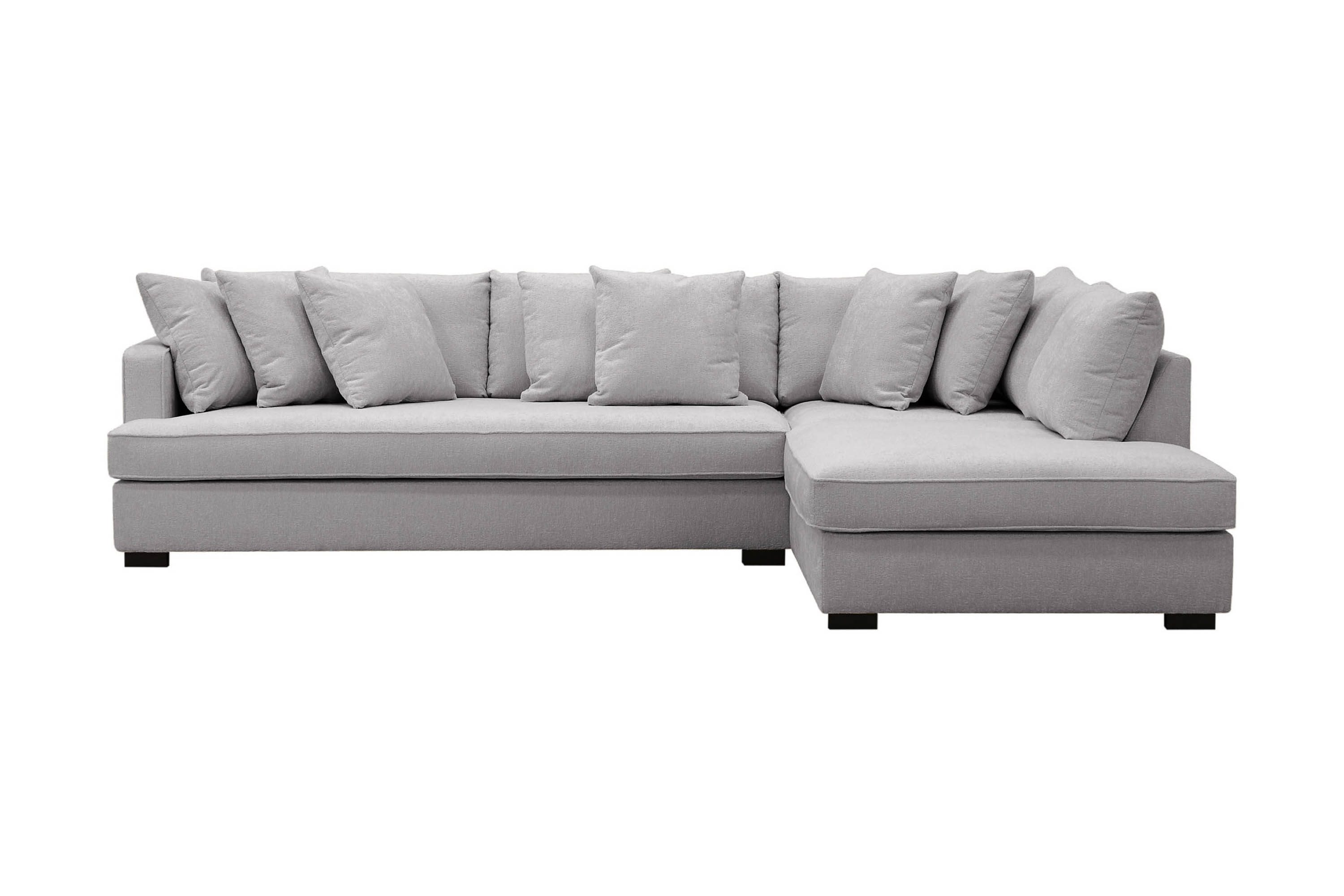 rossita 4-sits högervänd l-formad djup schäslongsoffa med hel dyna i chenille - grå