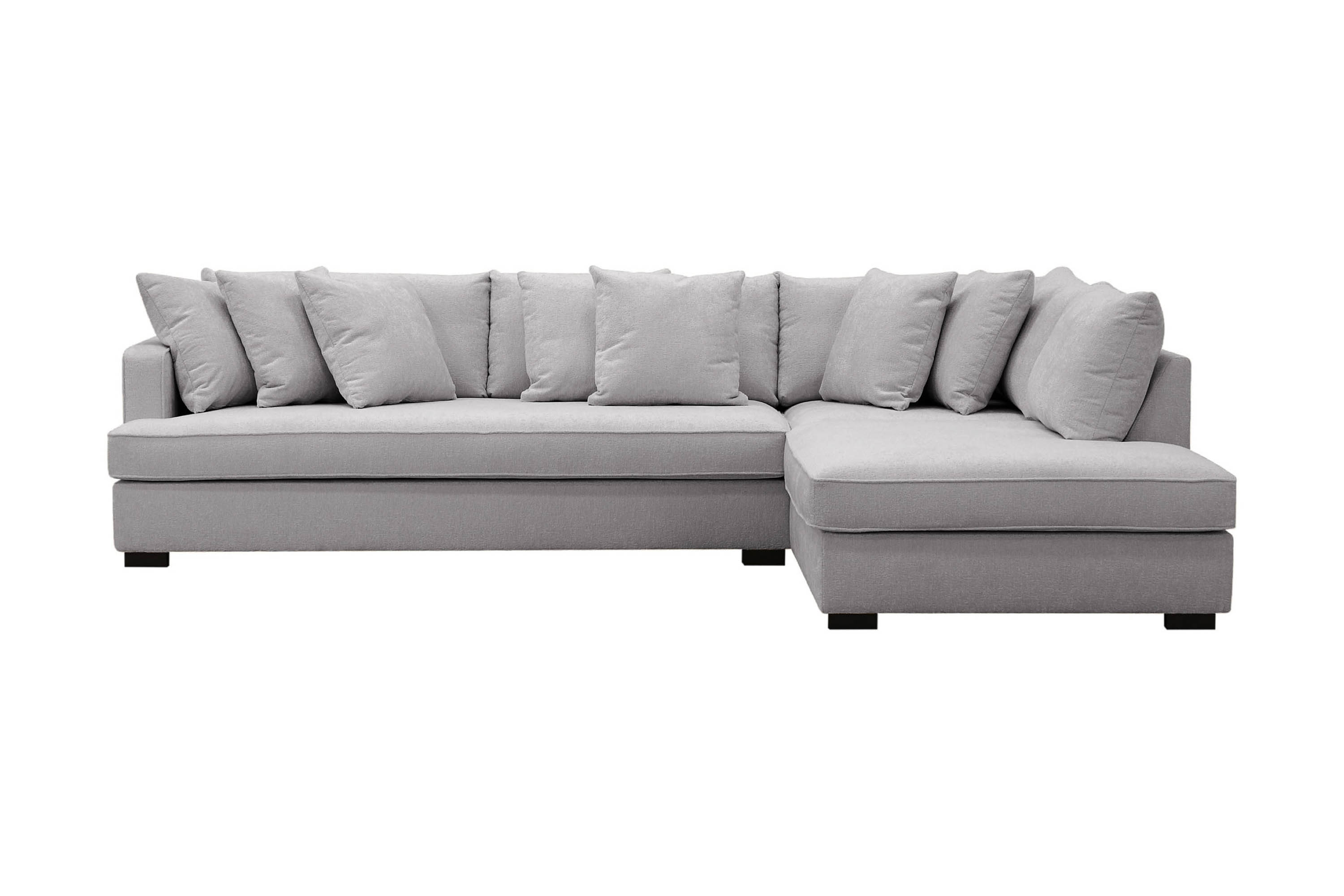 rossita 4-sits högervänd l-formad djup schäslongsoffa med hel dyna i chenille - grå