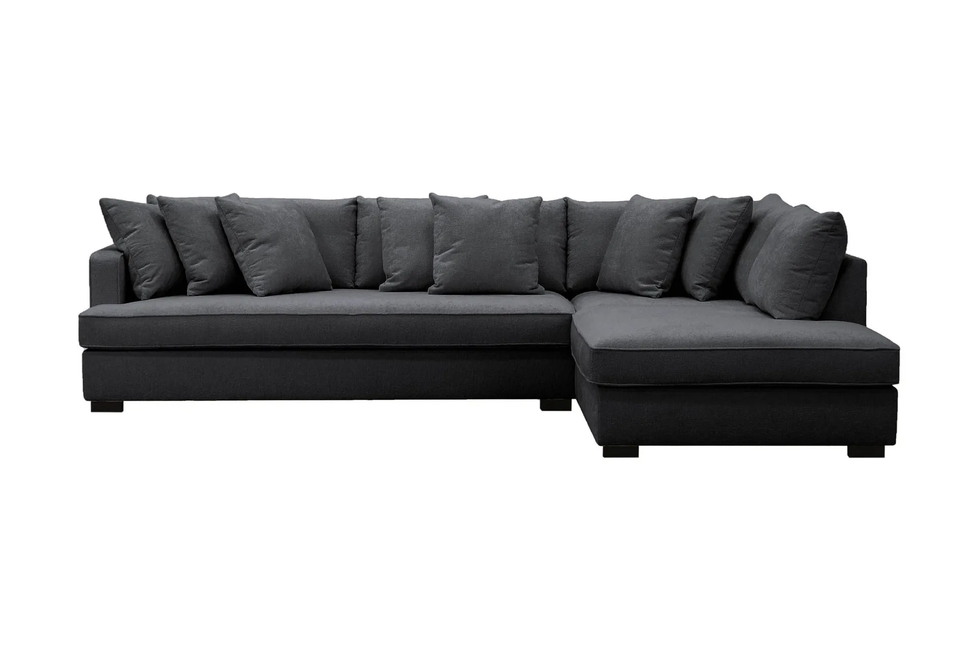 rossita 4-sits högervänd l-formad djup schäslongsoffa med hel dyna i chenille - svart