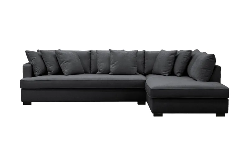 Rossita 4-sits Högervänd L-formad Djup Schäslongsoffa med Hel dyna i Chenille, Svart