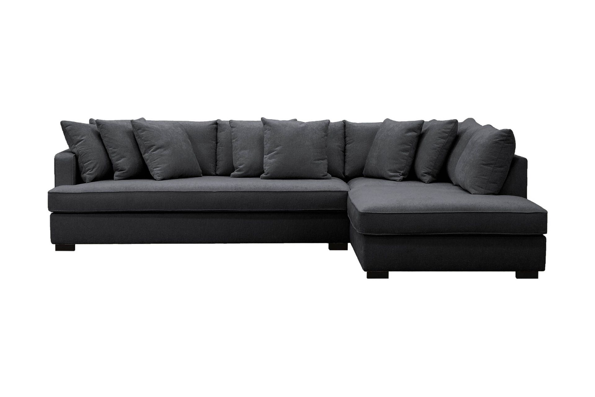 rossita 4-sits högervänd l-formad djup schäslongsoffa med hel dyna i chenille - svart