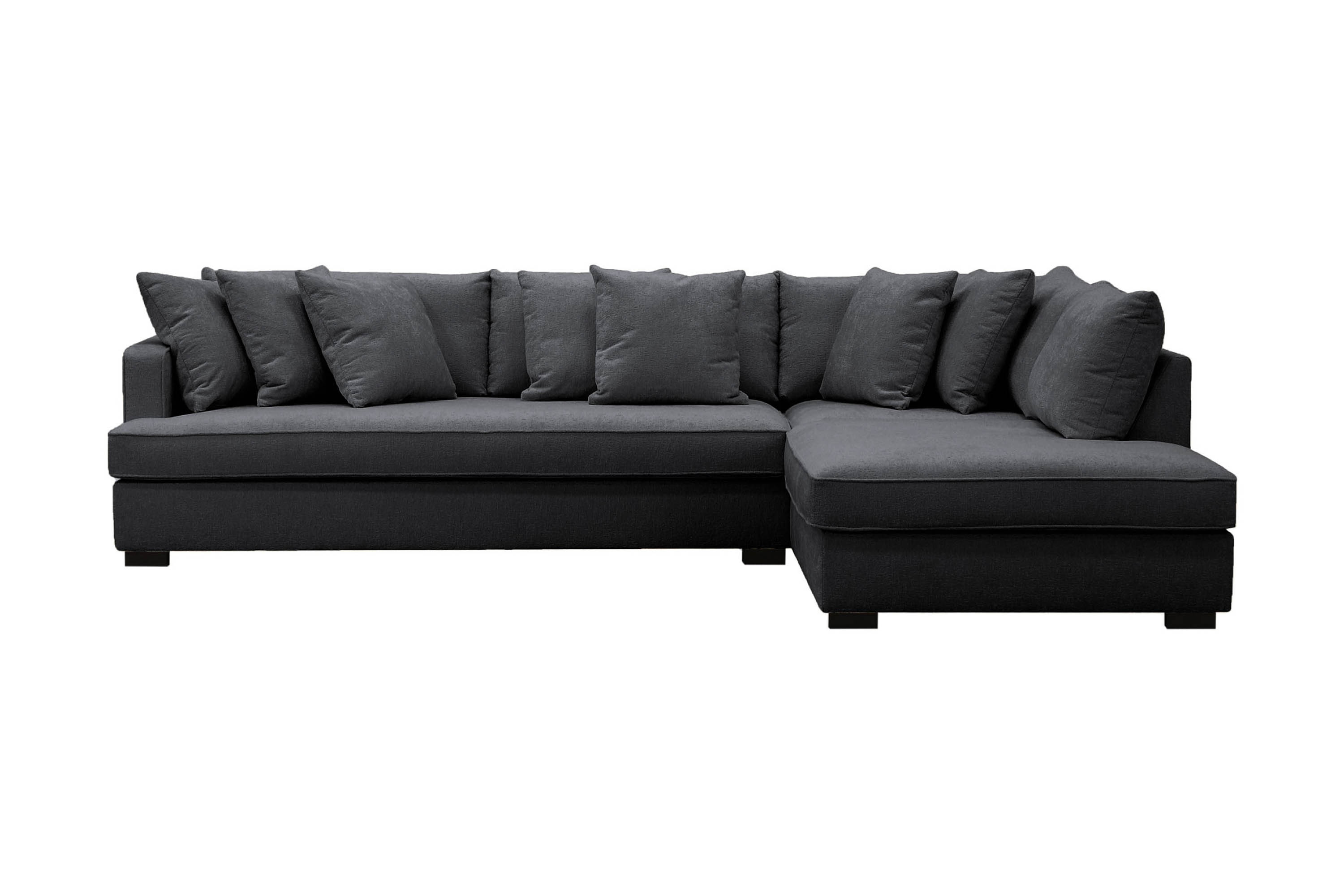 rossita 4-sits högervänd l-formad djup schäslongsoffa med hel dyna i chenille - svart