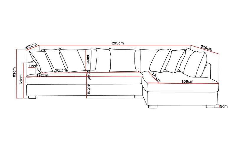 Rossita 4-sits Högervänd L-formad Djup Schäslongsoffa med Hel dyna i Chenille - Svart - Möbler - Vardagsrum - Soffor - Divansoffa & schäslong
