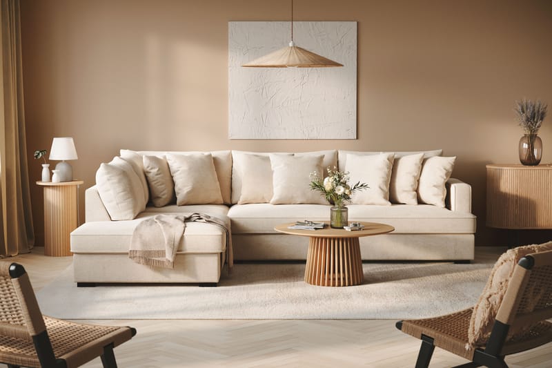 Rossita 4-sits Vänstervänd L-formad Djup Schäslongsoffa i Chenille - Beige - Möbler - Vardagsrum - Soffor - Divansoffa & schäslong