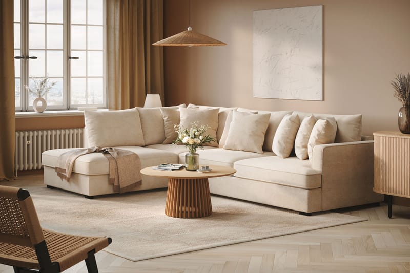 Rossita 4-sits Vänstervänd L-formad Djup Schäslongsoffa i Chenille - Beige - Möbler - Vardagsrum - Soffor - Divansoffa & schäslong
