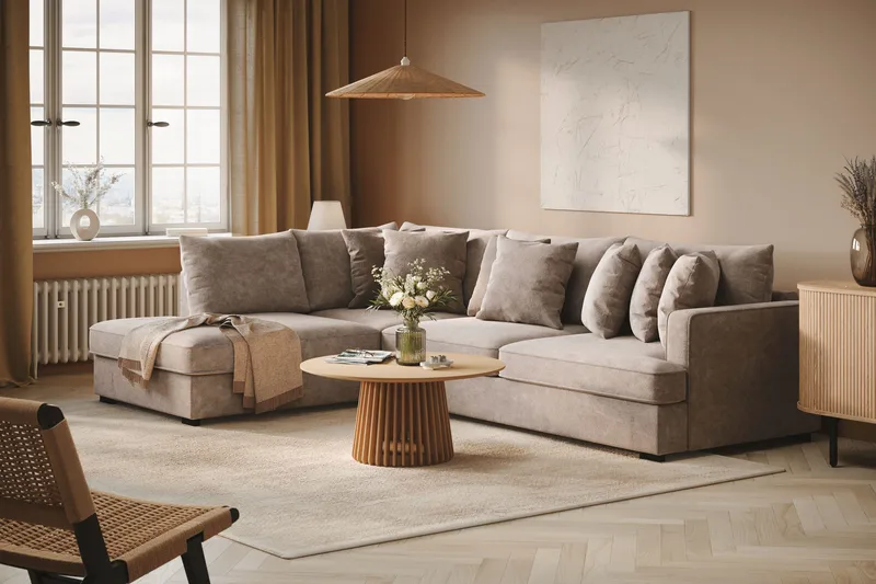 Rossita 4-sits Vänstervänd L-formad Djup Schäslongsoffa i Chenille - Grå / Brun - Möbler - Vardagsrum - Soffor - Divansoffa & schäslong