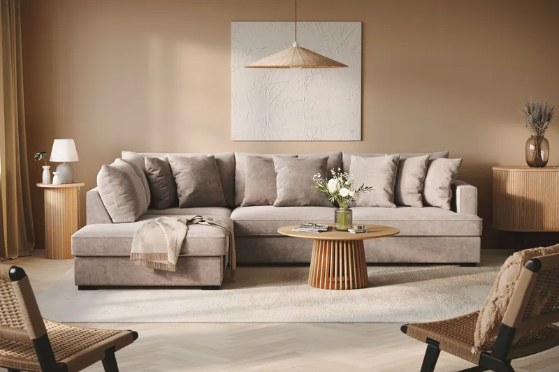 Rossita 4-sits Vänstervänd L-formad Djup Schäslongsoffa i Chenille - Grå / Brun - Möbler - Vardagsrum - Soffor - Divansoffa & schäslong