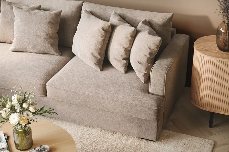 Rossita 4-sits Vänstervänd L-formad Djup Schäslongsoffa i Chenille - Grå / Brun - Möbler - Vardagsrum - Soffor - Divansoffa & schäslong