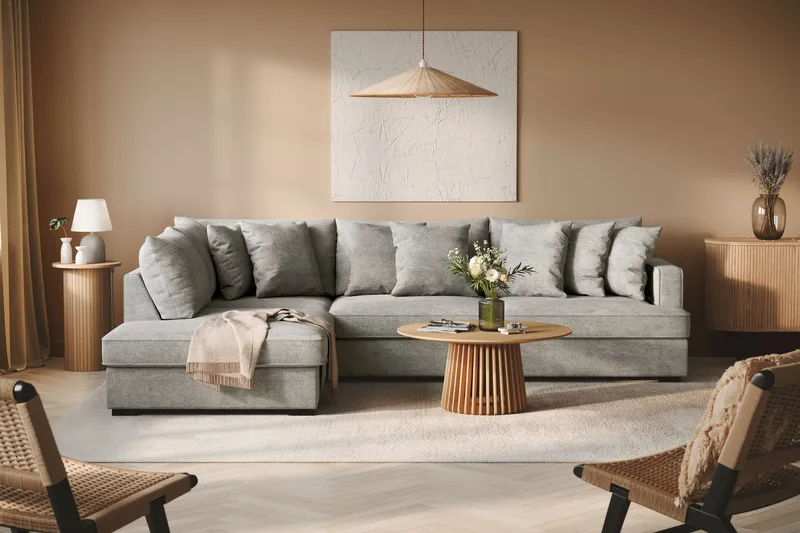 Rossita 4-sits Vänstervänd L-formad Djup Schäslongsoffa i Chenille - Ljus Grå - Möbler - Vardagsrum - Soffor - Divansoffa & schäslong