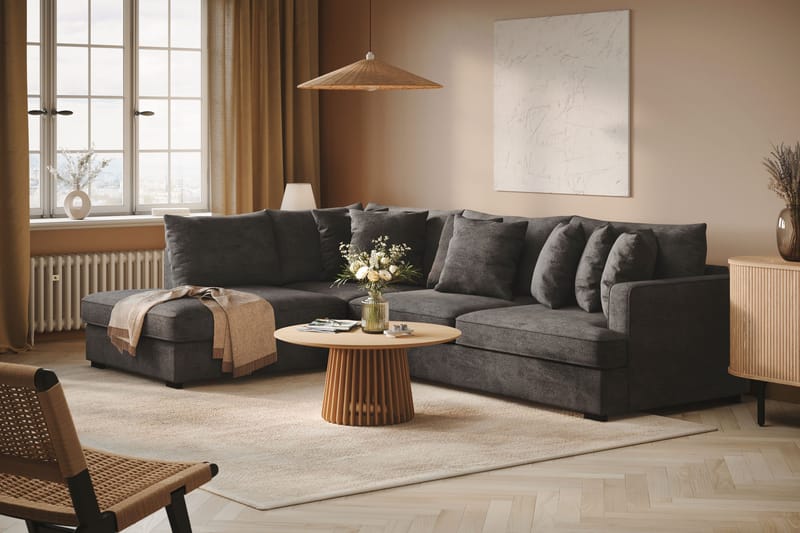 Rossita 4-sits Vänstervänd L-formad Djup Schäslongsoffa i Chenille - Svart - Möbler - Vardagsrum - Soffor - Divansoffa & schäslong