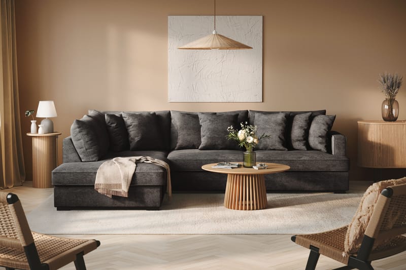 Rossita 4-sits Vänstervänd L-formad Djup Schäslongsoffa i Chenille - Svart - Möbler - Vardagsrum - Soffor - Divansoffa & schäslong