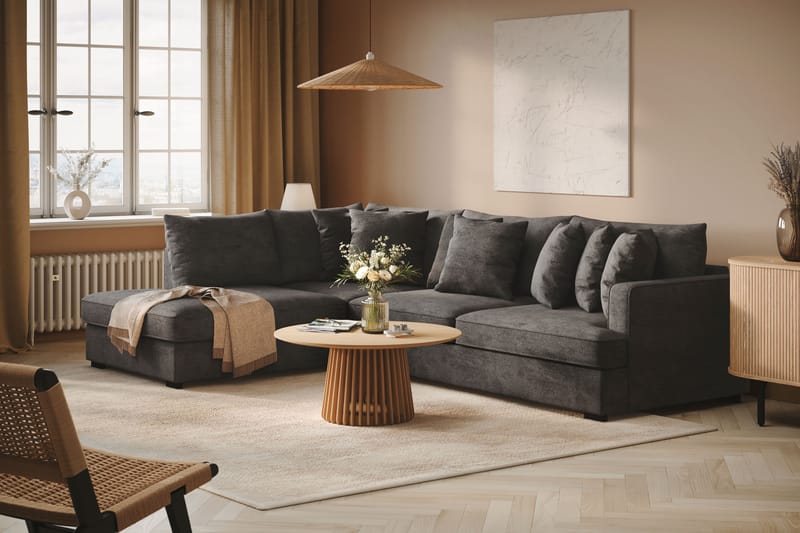Rossita 4-sits Vänstervänd L-formad Djup Schäslongsoffa i Chenille - Svart - Möbler - Vardagsrum - Soffor - Divansoffa & schäslong
