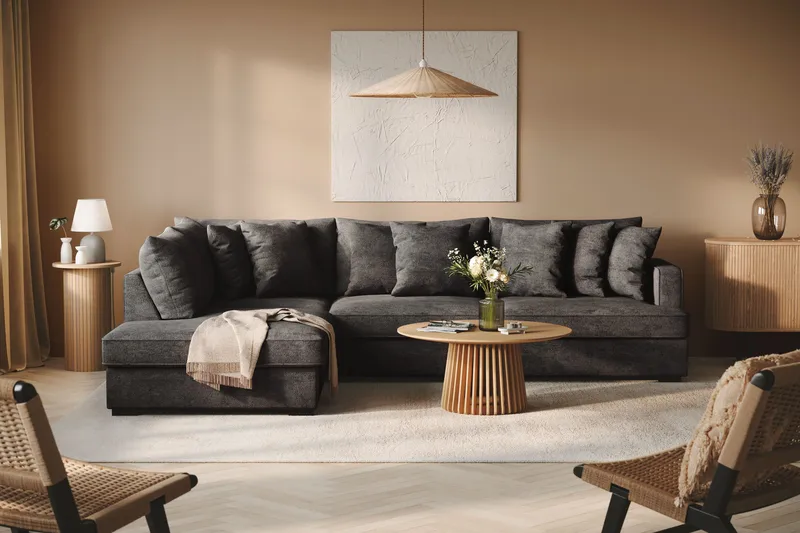 Rossita 4-sits Vänstervänd L-formad Djup Schäslongsoffa i Chenille - Svart - Möbler - Vardagsrum - Soffor - Divansoffa & schäslong