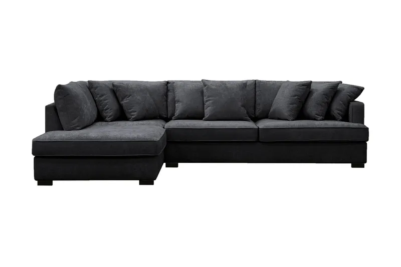 Rossita 4-sits Vänstervänd L-formad Djup Schäslongsoffa i Chenille, Trenza 01, Svart Chenille