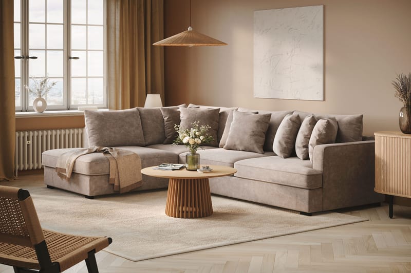 Rossita 4-sits Vänstervänd L-formad Djup Schäslongsoffa i Chenille - Trenza 08, Grå/Brun Chenille - Möbler - Vardagsrum - Soffor - Divansoffa & schäslong