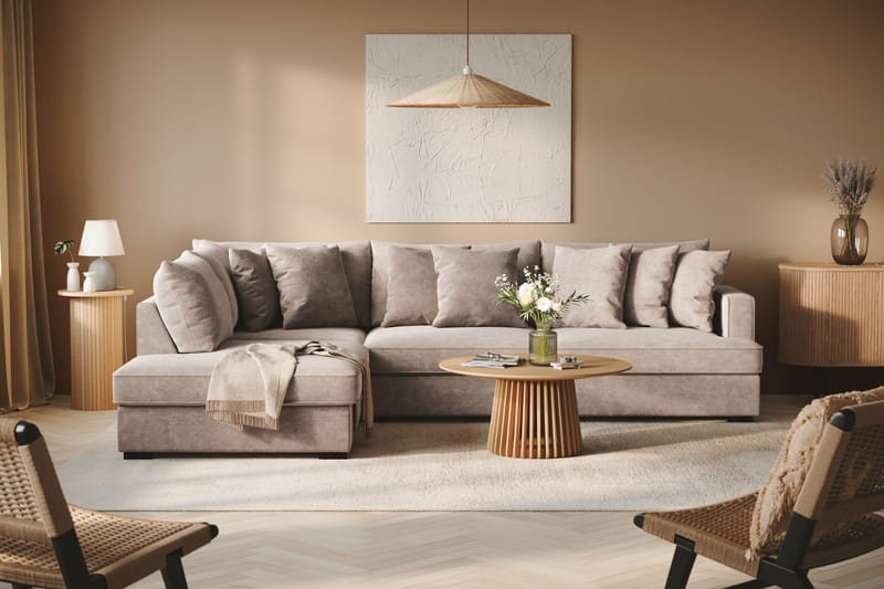 Rossita 4-sits Vänstervänd L-formad Djup Schäslongsoffa i Chenille - Trenza 08, Grå/Brun Chenille - Möbler - Vardagsrum - Soffor - Divansoffa & schäslong