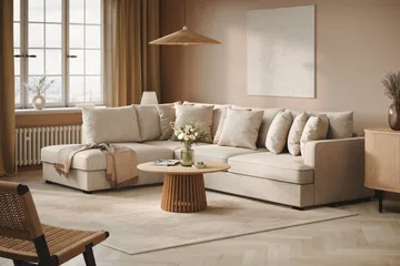 Rossita 4-sits Vänstervänd L-formad Djup Schäslongsoffa i Tyg - Beige - Möbler - Vardagsrum - Soffor - Divansoffa & schäslong