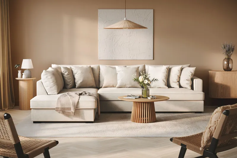Rossita 4-sits Vänstervänd L-formad Djup Schäslongsoffa i Tyg - Beige - Möbler - Vardagsrum - Soffor - Divansoffa & schäslong