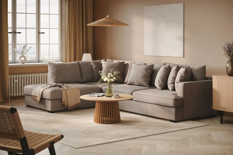 Rossita 4-sits Vänstervänd L-formad Djup Schäslongsoffa i Tyg - Brun - Möbler - Vardagsrum - Soffor - Divansoffa & schäslong