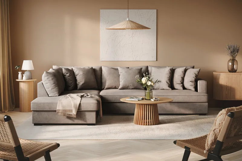 Rossita 4-sits Vänstervänd L-formad Djup Schäslongsoffa i Tyg - Brun - Möbler - Vardagsrum - Soffor - Divansoffa & schäslong