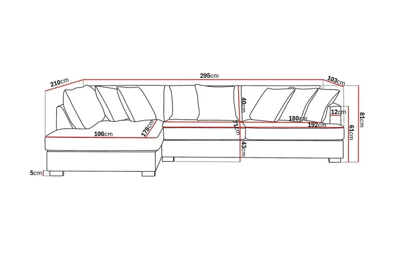 Rossita 4-sits Vänstervänd L-formad Djup Schäslongsoffa i Tyg - Brun - Möbler - Vardagsrum - Soffor - Divansoffa & schäslong