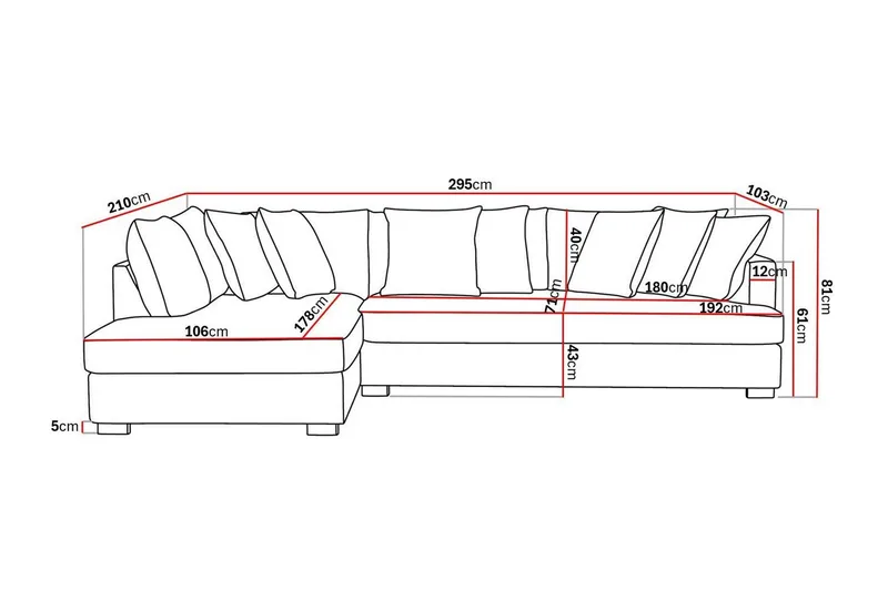 Rossita 4-sits Vänstervänd L-formad Djup Schäslongsoffa med Hel dyna i Chenille - Grå / Brun - Möbler - Vardagsrum - Soffor - Divansoffa & schäslong