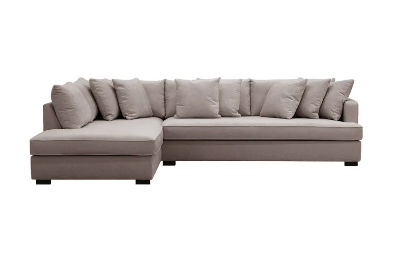 Rossita 4-sits Vänstervänd L-formad Djup Schäslongsoffa med Hel dyna i Chenille, Grå / Brun