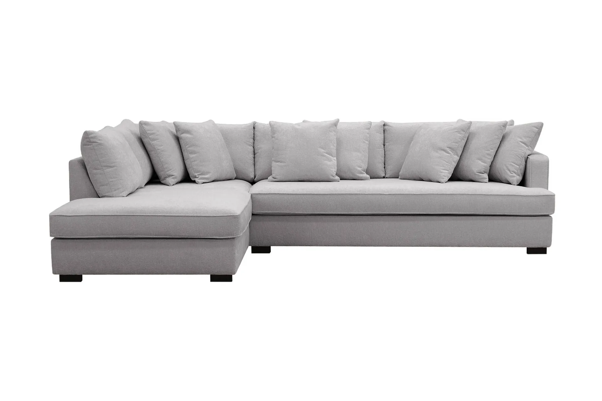 rossita 4-sits vänstervänd l-formad djup schäslongsoffa med hel dyna i chenille - grå