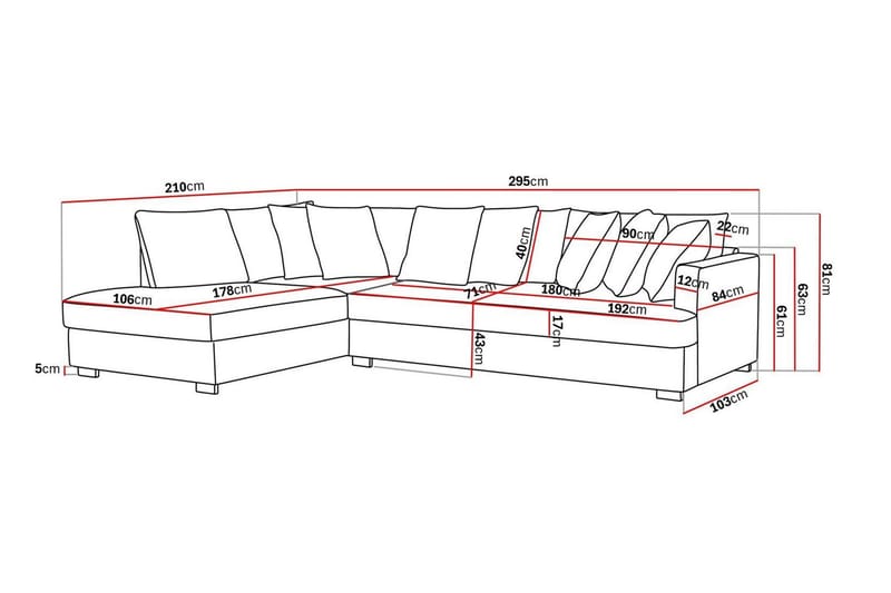 Rossita 4-sits Vänstervänd L-formad Djup Schäslongsoffa med Hel dyna i Chenille - Svart - Möbler - Vardagsrum - Soffor - Divansoffa & schäslong