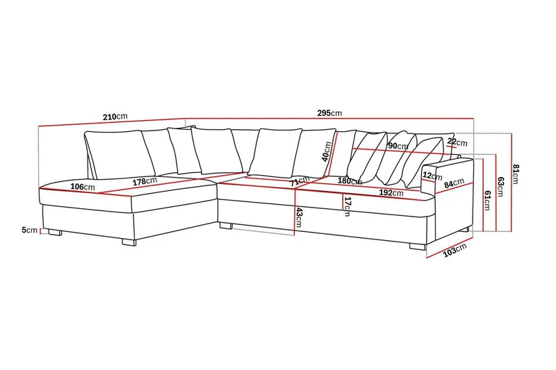 Rossita 4-sits Vänstervänd L-formad Djup Schäslongsoffa med Hel dyna i Tyg - Brun - Möbler - Vardagsrum - Soffor - Divansoffa & schäslong