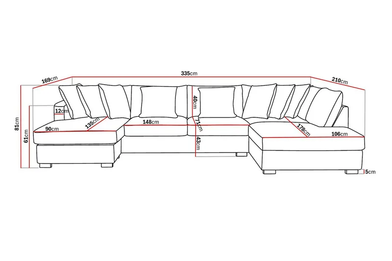 Rossita 5-sits Högervänd U-formad Djup Soffa med Divan och Schäslong i Bouclé - Beige - Möbler - Vardagsrum - Soffor - U-soffor