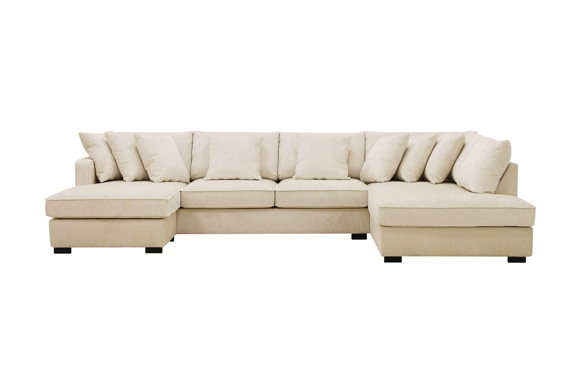 Rossita 5-sits H&ouml;gerv&auml;nd U-formad Djup Soffa med Divan och Sch&auml;slong i Chenille - Beige