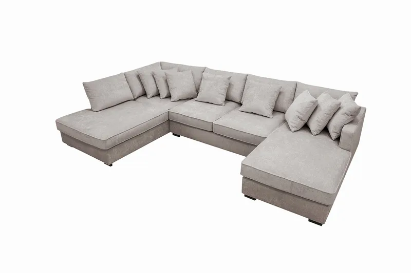 Rossita 5-sits Högervänd U-formad Djup Soffa med Divan och Schäslong i Chenille - Grå / Brun - Möbler - Vardagsrum - Soffor - U-soffor