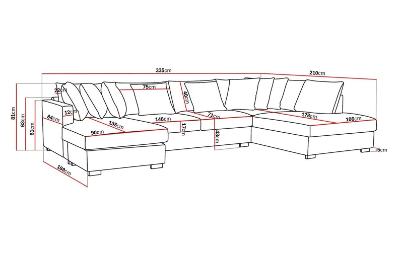 Rossita 5-sits Högervänd U-formad Djup Soffa med Divan och Schäslong i Chenille - Grå / Brun - Möbler - Vardagsrum - Soffor - U-soffor