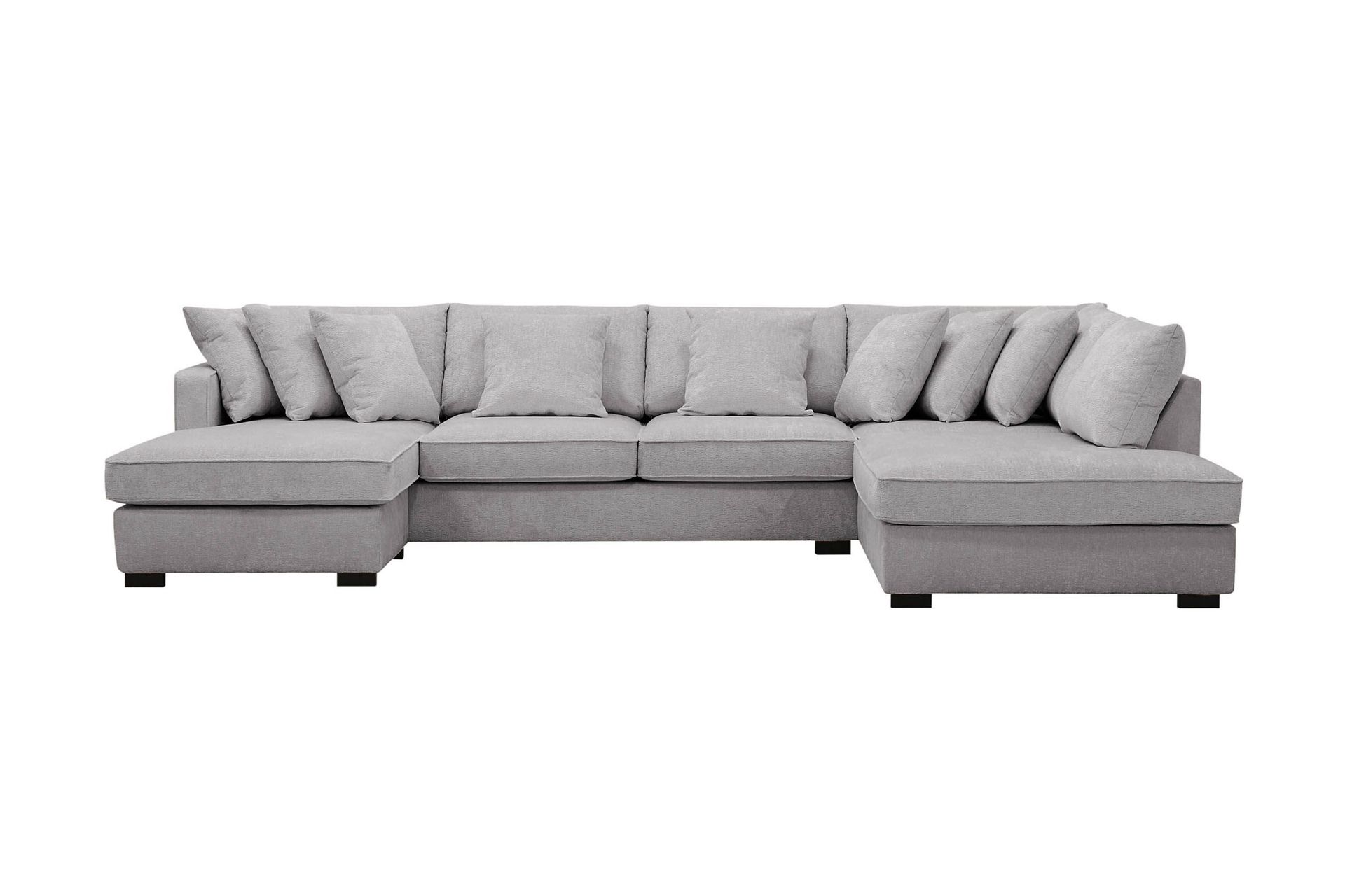 Rossita 5-sits H&ouml;gerv&auml;nd U-formad Djup Soffa med Divan och Sch&auml;slong i Chenille - Gr&aring;