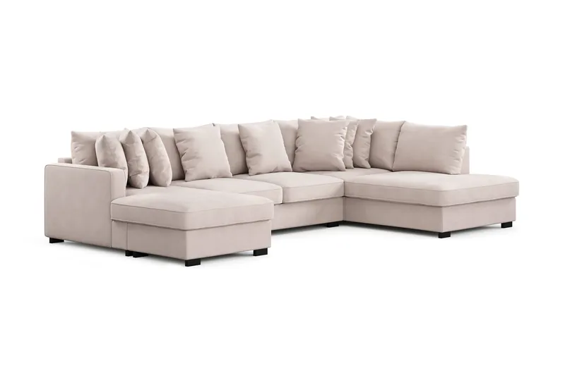 Rossita 5-sits Högervänd U-formad Djup Soffa med Divan och Schäslong i Sammet - Beige - Möbler - Vardagsrum - Soffor - Sammetssoffor