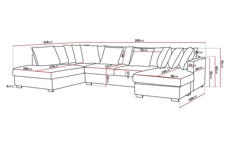 Rossita 5-sits Vänstervänd U-formad Djup Soffa med Divan och Schäslong i Chenille - Grå / Brun - Möbler - Vardagsrum - Soffor - U-soffor