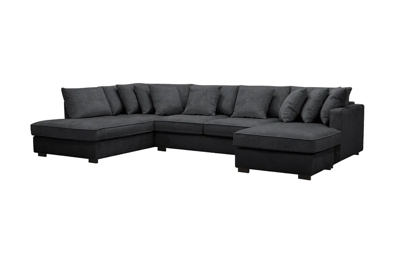 Rossita 5-sits Vänstervänd U-formad Djup Soffa med Divan och Schäslong i Chenille - Trenza 01, Svart Chenille - Möbler - Vardagsrum - Soffor - U-soffor
