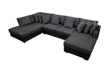 Rossita 5-sits Vänstervänd U-formad Djup Soffa med Divan och Schäslong i Chenille - Trenza 01, Svart Chenille - Möbler - Vardagsrum - Soffor - U-soffor