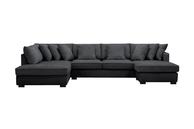 Rossita 5-sits Vänstervänd U-formad Djup Soffa med Divan och Schäslong i Chenille, Trenza 01, Svart Chenille