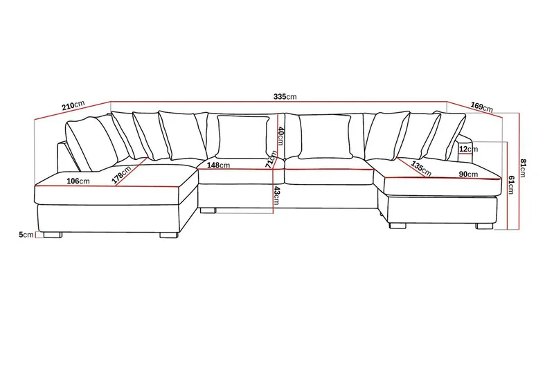 Rossita 5-sits Vänstervänd U-formad Djup Soffa med Divan och Schäslong i Sammet - Beige - Möbler - Vardagsrum - Soffor - Sammetssoffor